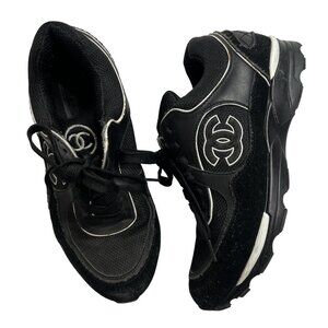 Chanel CC Logo Trainer Sneakers in Black with White Trim